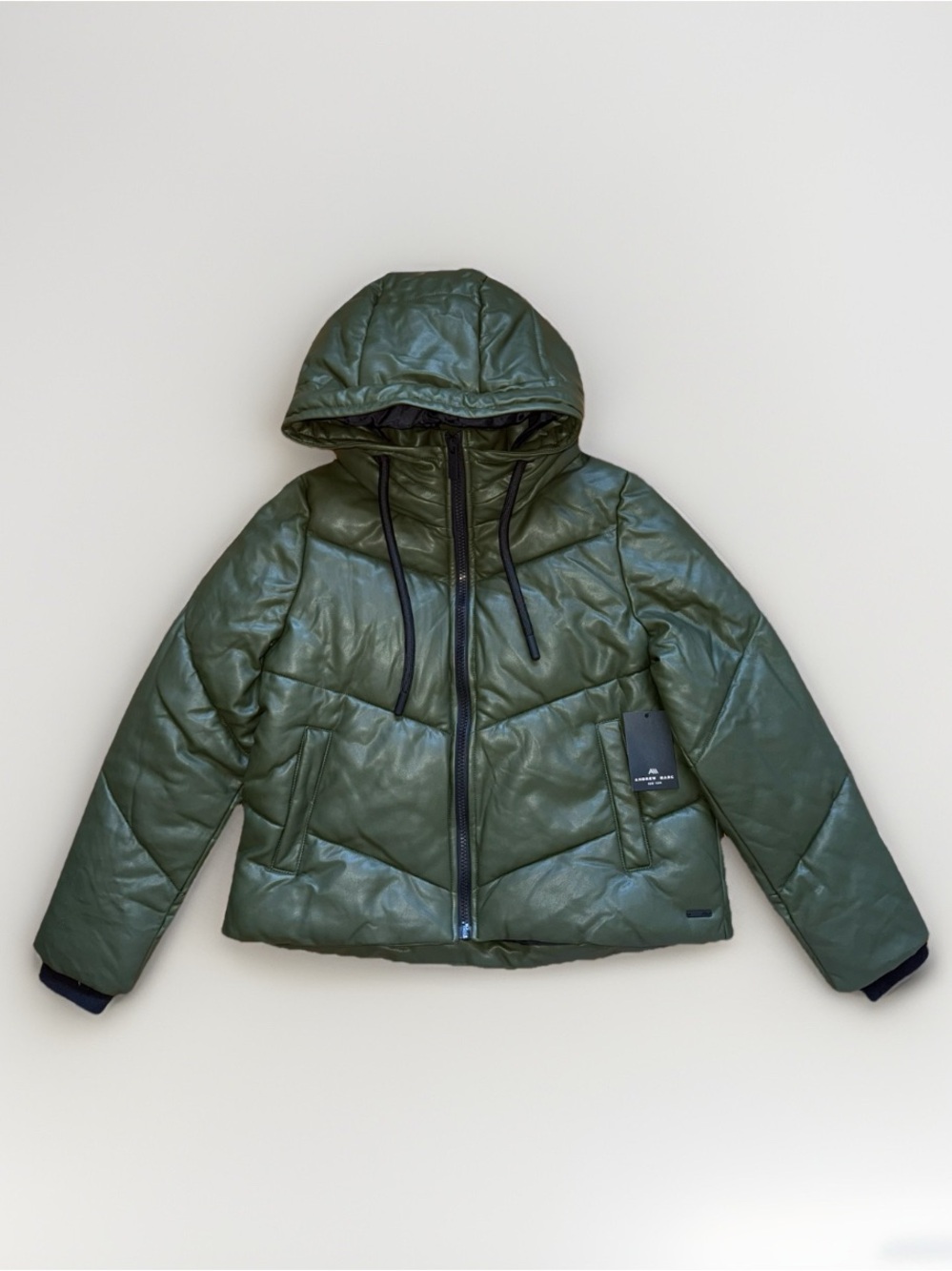 Marc New York Andrew Marc Down Puffer Coat Women Sz M Green Hooded New
